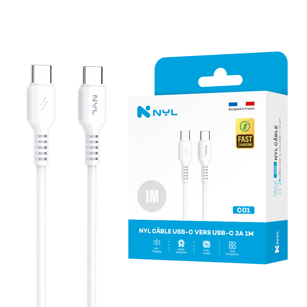 Câble NYL Type-C vers Type-C (3A) 1M