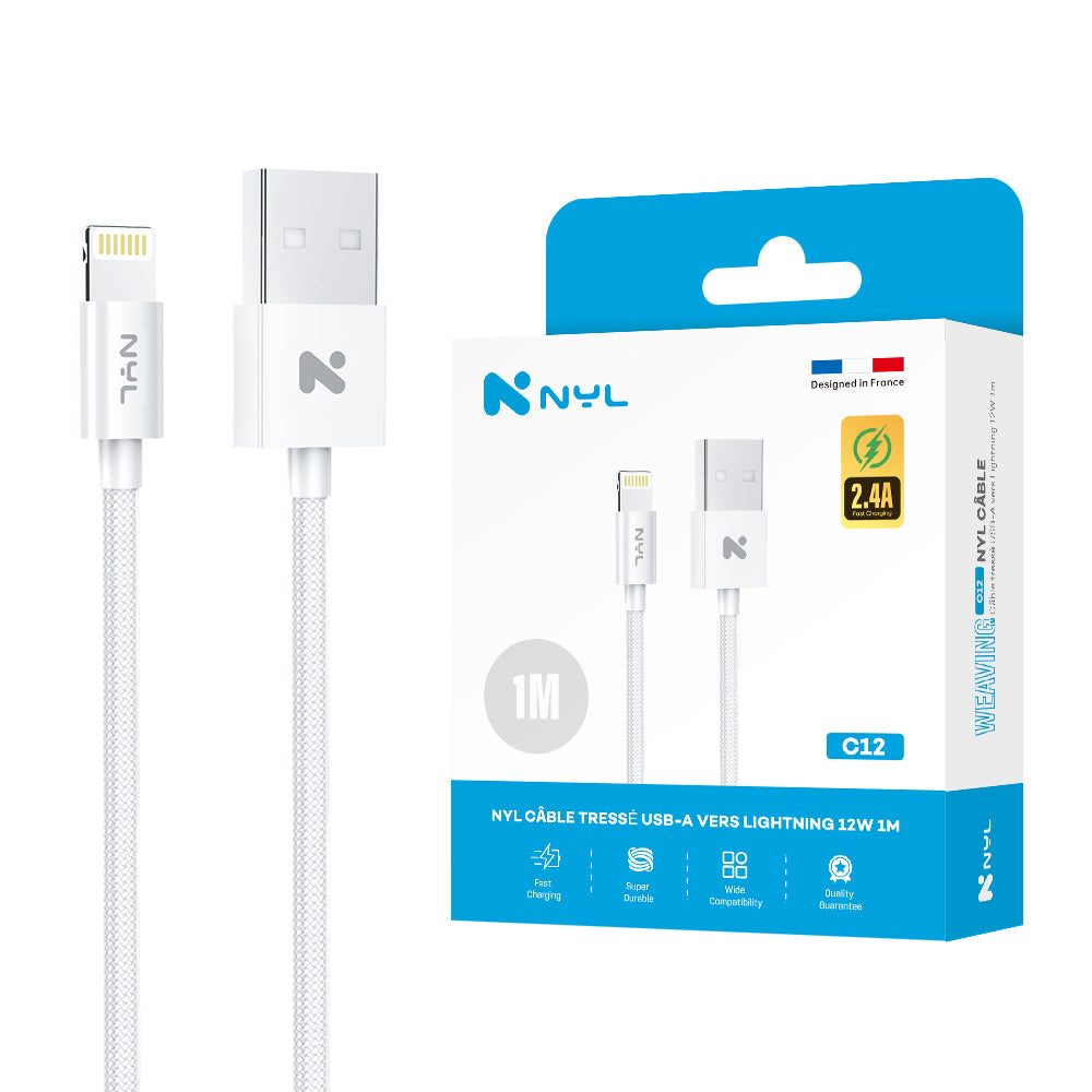 Câble NYL USB-A vers Lightning 1M 12w