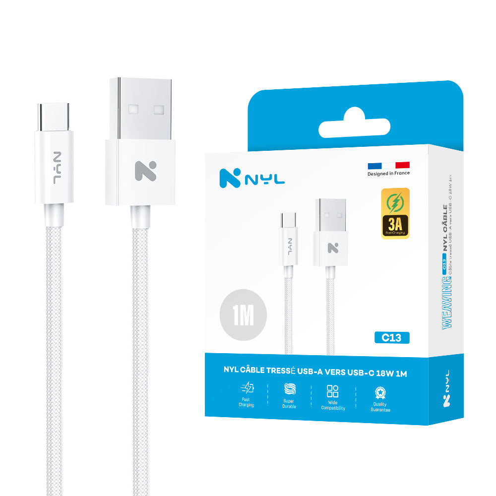 Câble USB-A vers Type-C 18W 1M tressé